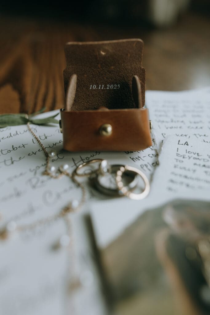 Luxury autumn wedding details and ring flat lay