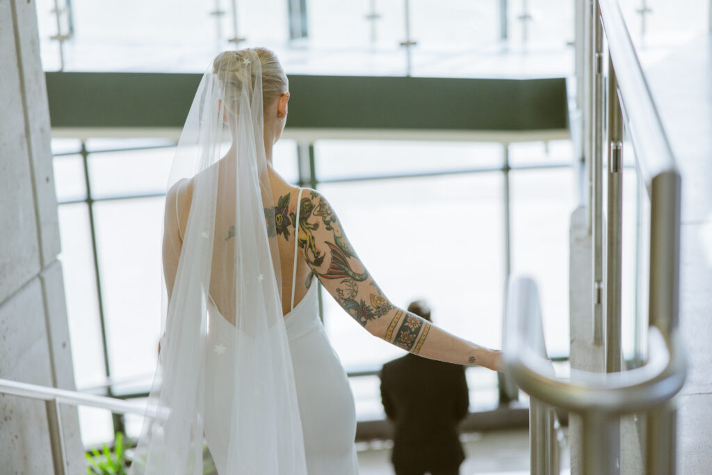 Bridal first look at Red Butte Garden Orangerie Salt Lake City wedding
