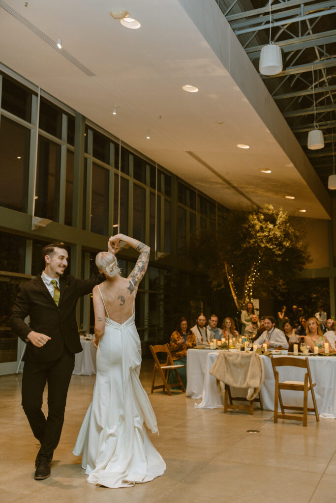 Wedding first dance Red Butte Garden Orangerie living wall
