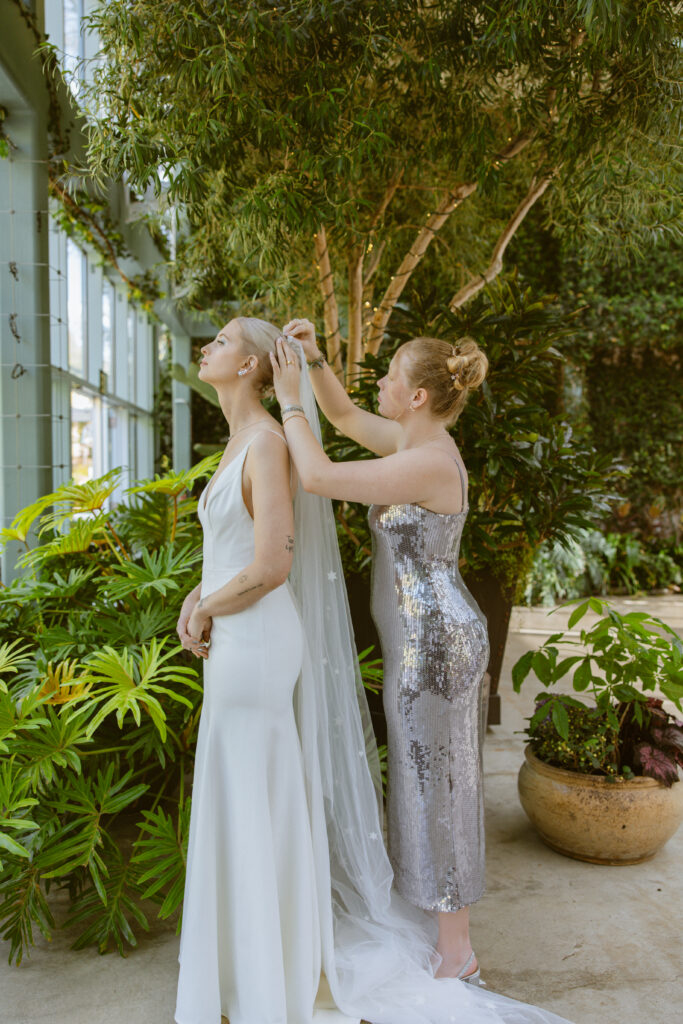 Bridal getting ready at Red Butte Garden Orangerie Salt Lake City wedding

