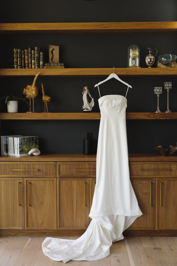 Dress hanging before wedding day