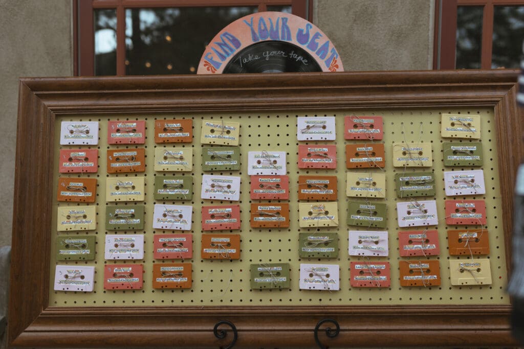 vintage casette seating chart details made for each guest during wedding
