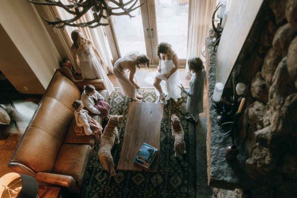 Putting the dress on and getting ready with family before the wedding