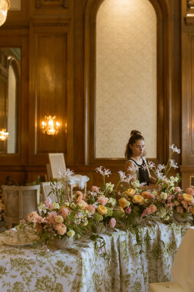 Floral design in Let Them Eat Cake Marie Antoinette luxury wedding editorial by Gabrielle Pellegrino Photography