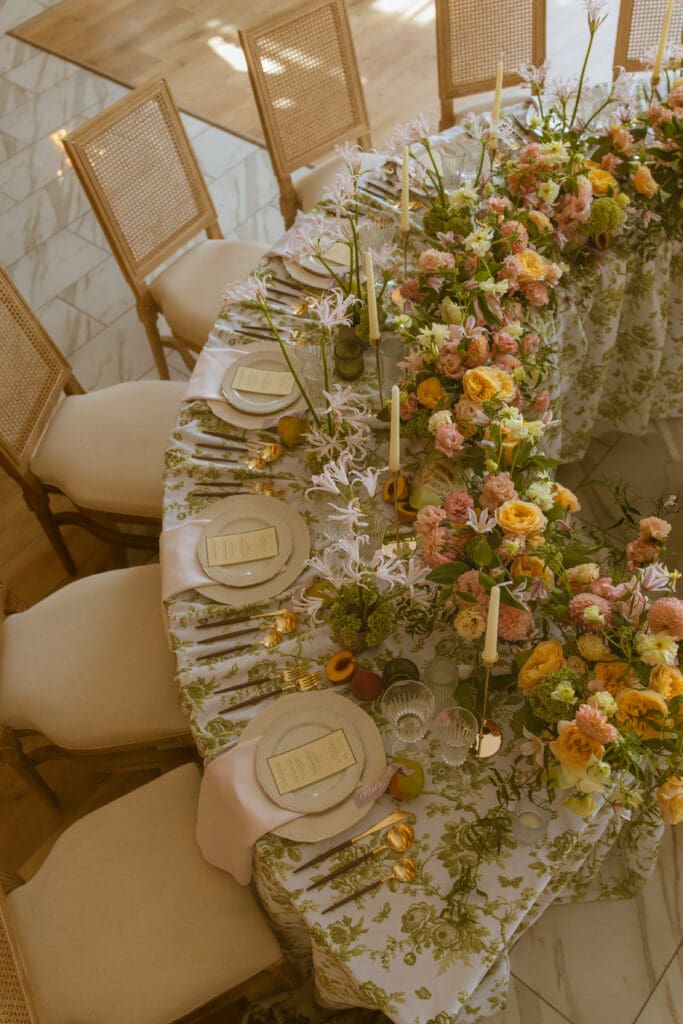 Table setting in Let Them Eat Cake Marie Antoinette luxury wedding editorial by Gabrielle Pellegrino Photography
