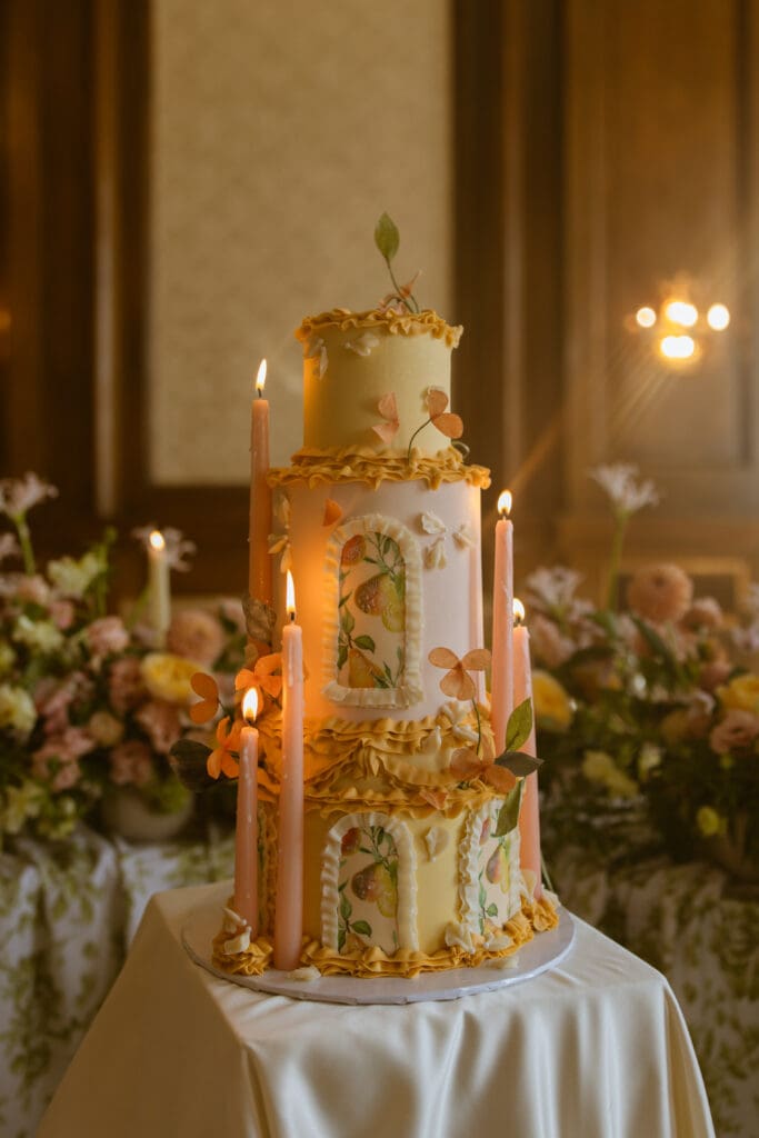 Wedding cake in Let Them Eat Cake Marie Antoinette luxury wedding editorial by Gabrielle Pellegrino Photography