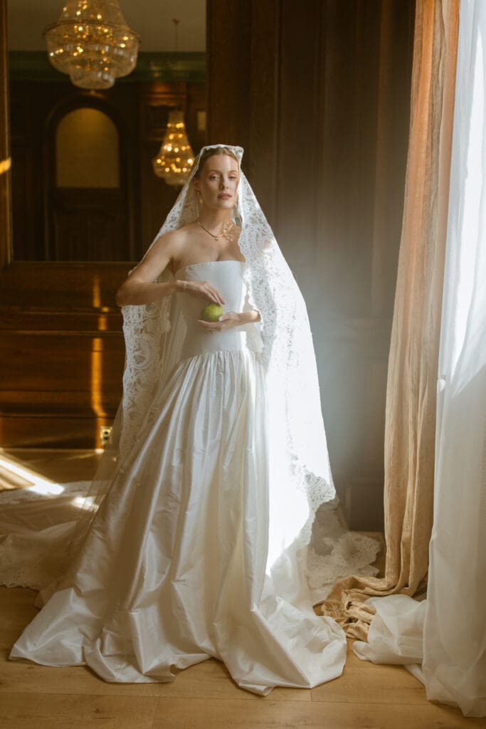 Solo bridal portrait in Let Them Eat Cake Marie Antoinette luxury wedding editorial by Gabrielle Pellegrino Photography