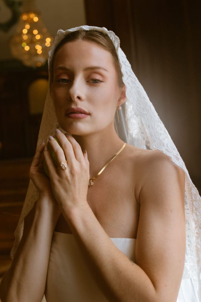 Bridal Portrait in Let Them Eat Cake Marie Antoinette luxury wedding editorial by Gabrielle Pellegrino Photography